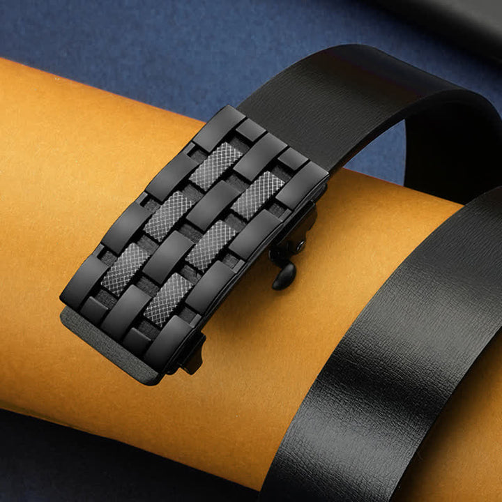Cinturón de cuero con hebilla automática y rejilla rectangular para hombre