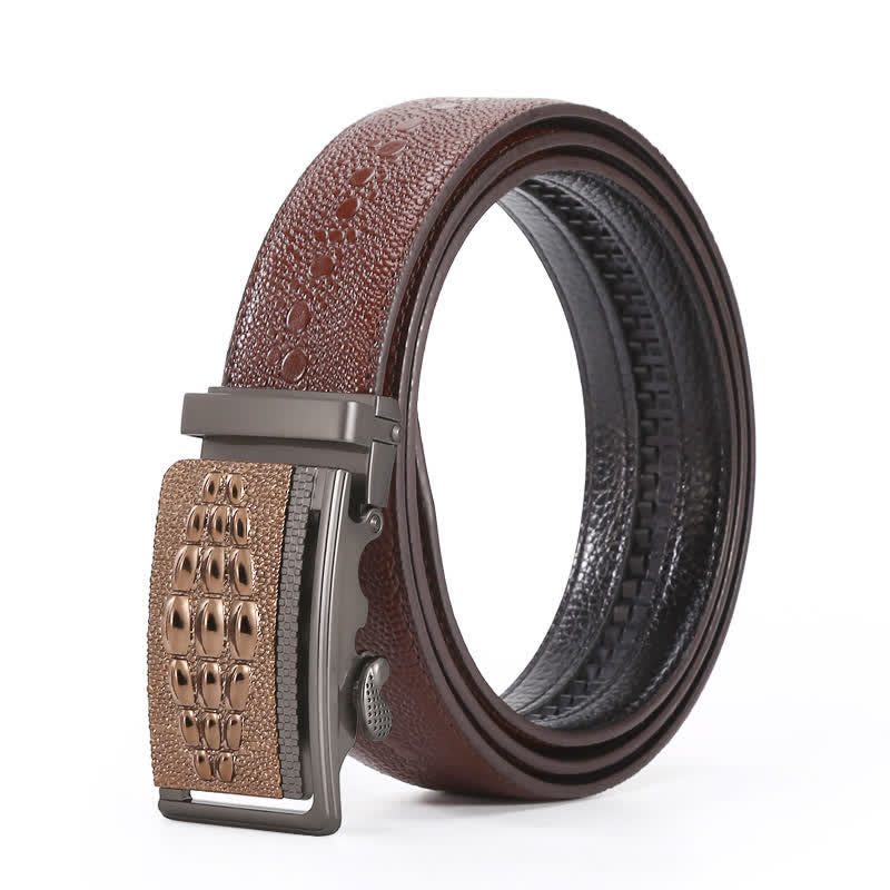 Cinturón formal de cuero con hebilla automática y diseño de cocodrilo para hombre