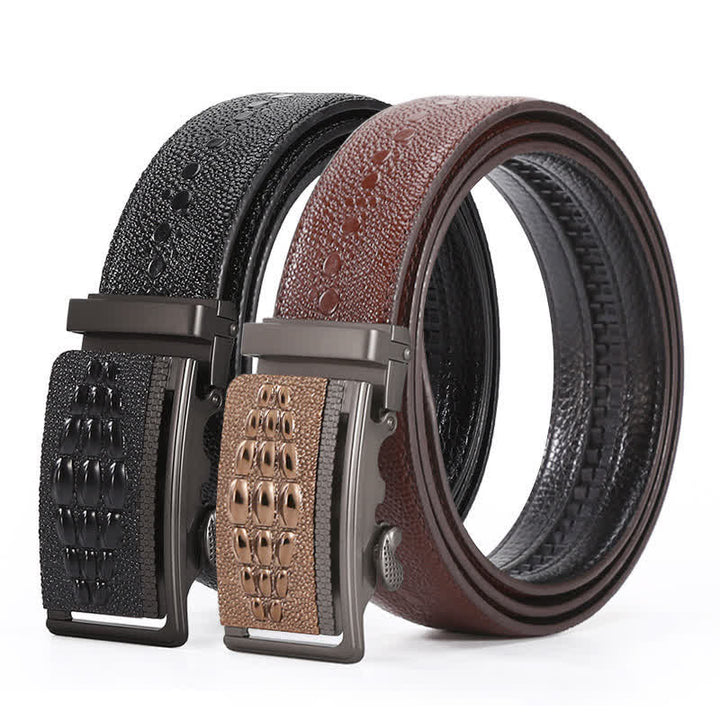 Cinturón formal de cuero con hebilla automática y diseño de cocodrilo para hombre