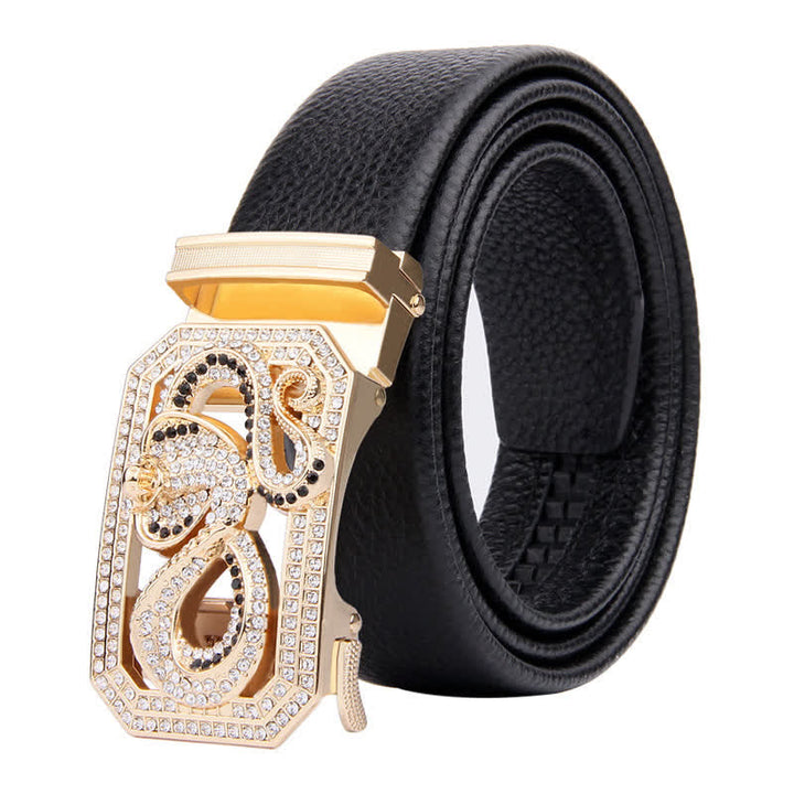 Cinturón de cuero con hebilla automática y diseño de animales dorados para hombre
