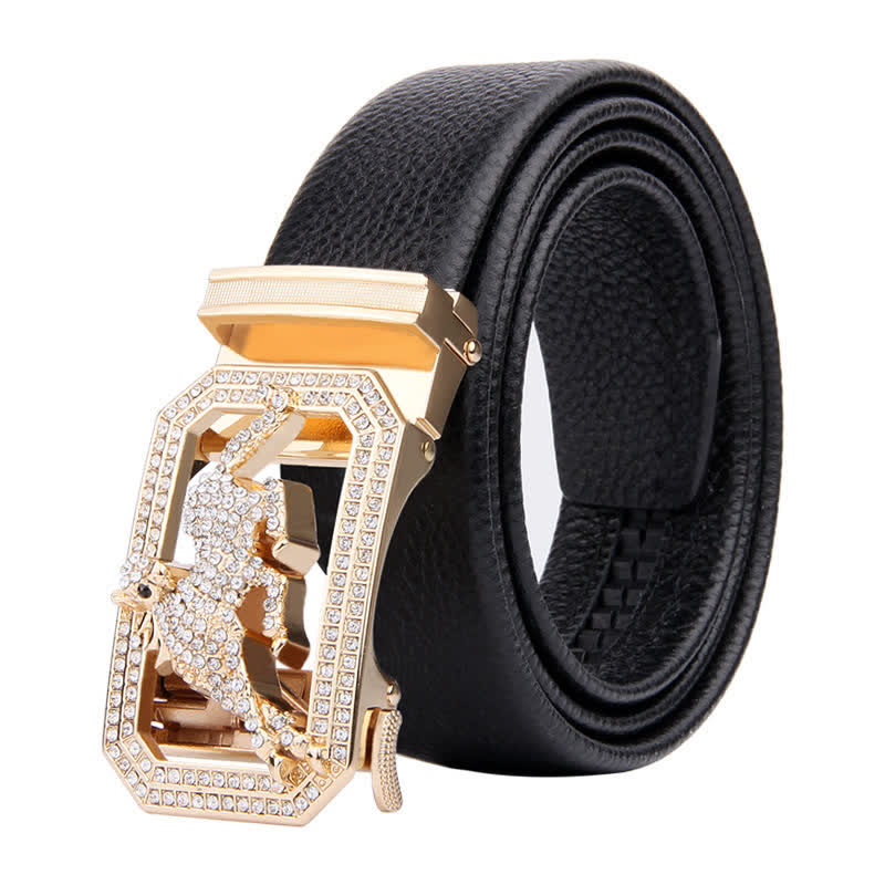 Cinturón de cuero con hebilla automática y diseño de animales dorados para hombre