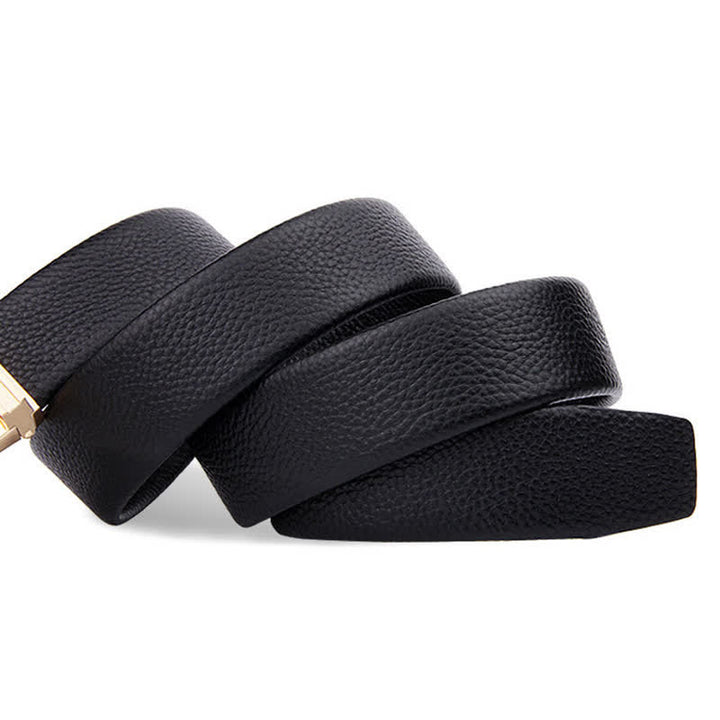 Cinturón de cuero con hebilla automática y diseño de animales dorados para hombre