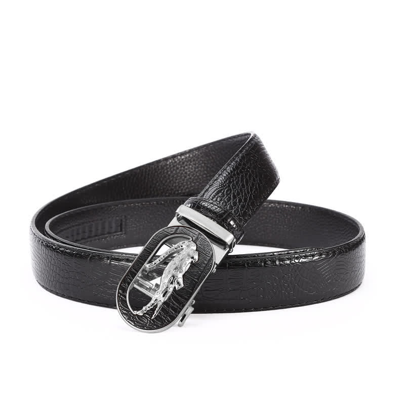 Cinturón de piel con hebilla automática de cocodrilo calado para hombre