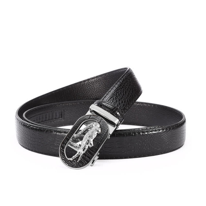 Cinturón de piel con hebilla automática de cocodrilo calado para hombre