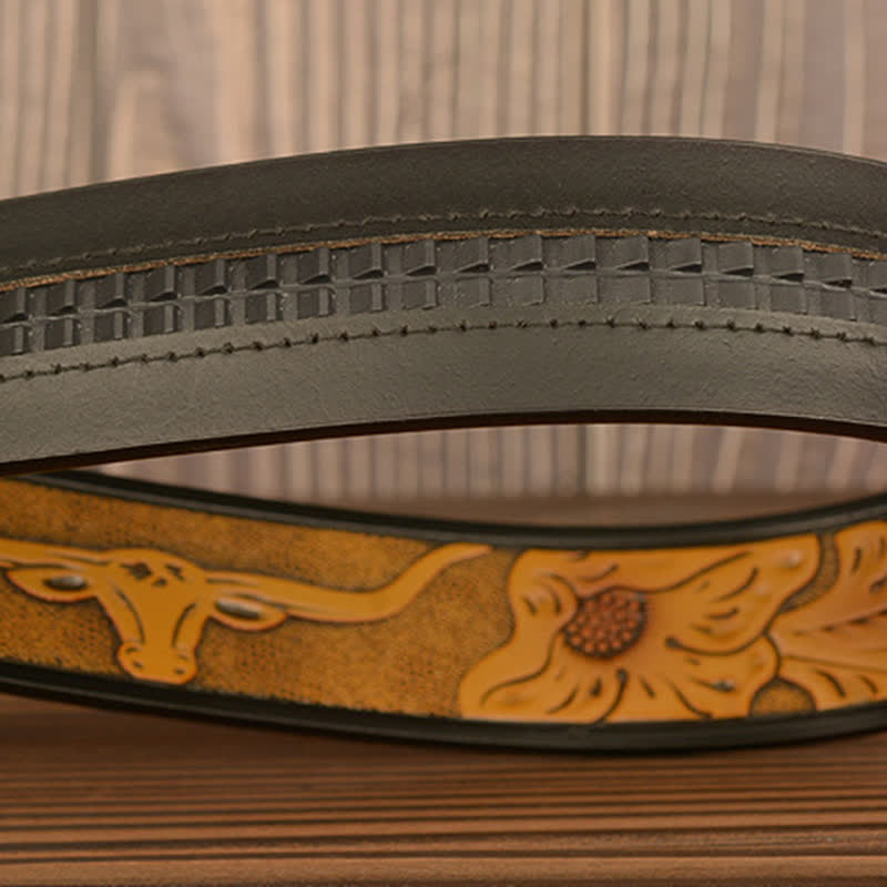 Cinturón de cuero con hebilla automática de toro y brillantes diamantes de imitación para hombre