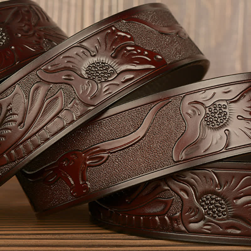 Cinturón de cuero con hebilla automática de toro y brillantes diamantes de imitación para hombre
