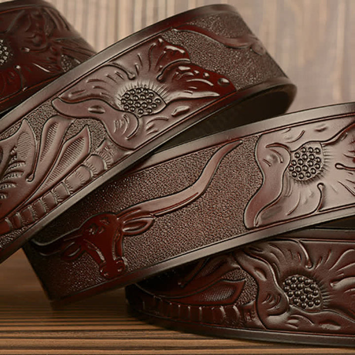 Cinturón de cuero con hebilla automática de toro y brillantes diamantes de imitación para hombre
