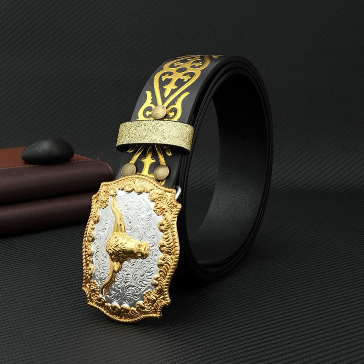 Cinturón de cuero con estampado floral en relieve y bronceado de toro para hombre