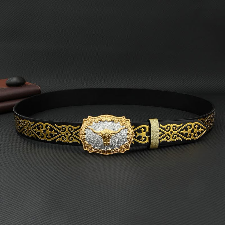 Cinturón de cuero con estampado floral en relieve y bronceado de toro para hombre