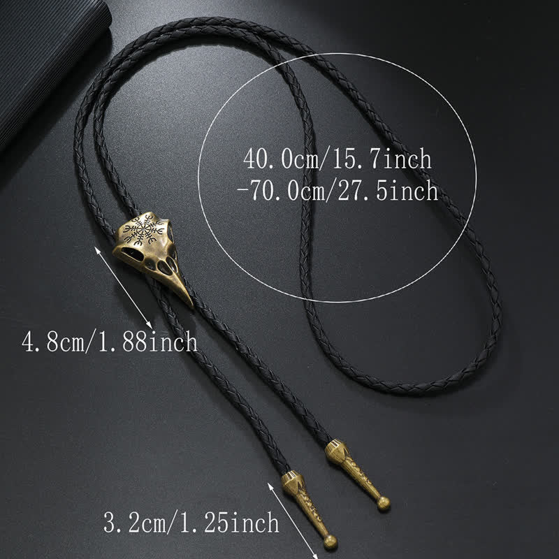 Corbata de bolo con colgante de calavera de pájaro de pico largo vikingo