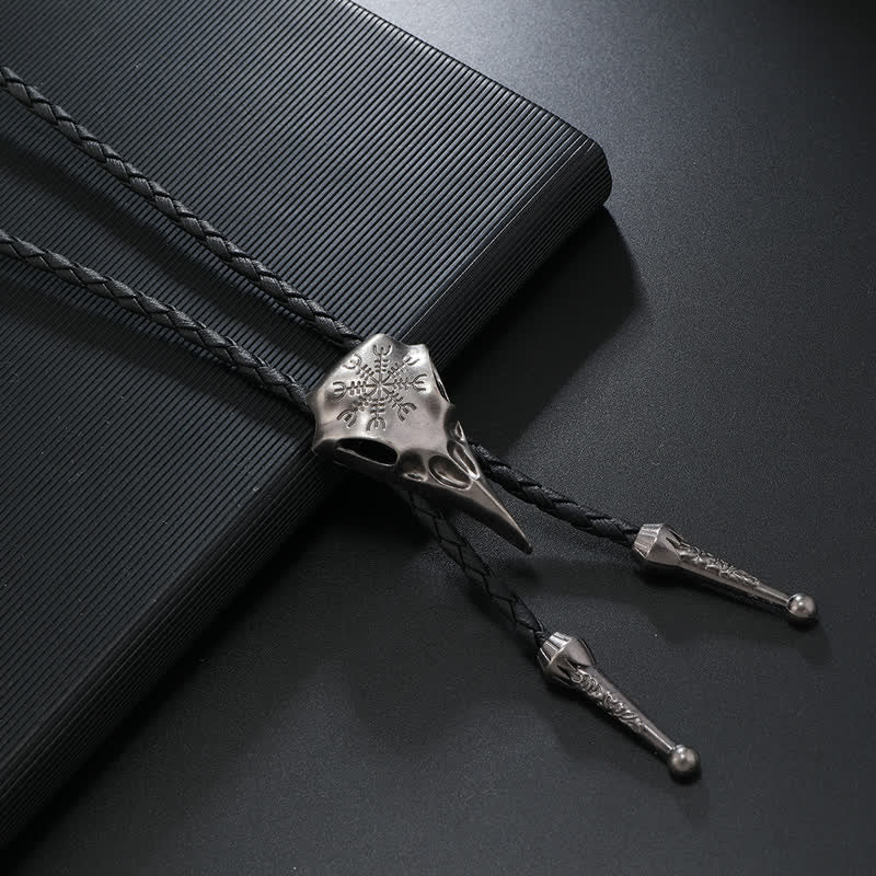 Corbata de bolo con colgante de calavera de pájaro de pico largo vikingo - Plata antigua - image 4