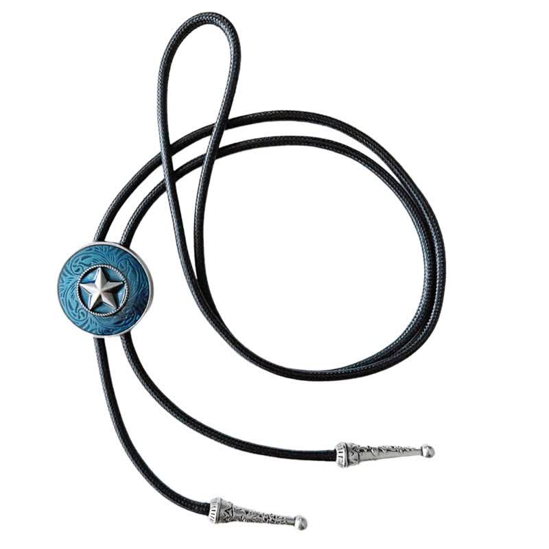 Elegante corbata bolo con esmalte azul y estrella de cinco puntas