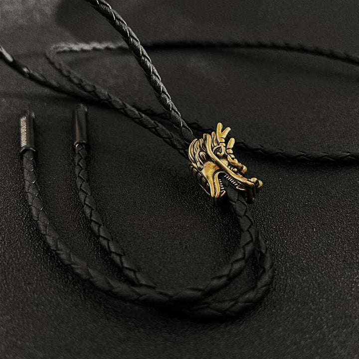 Corbata de bolo con cabeza de dragón pequeño de bronce