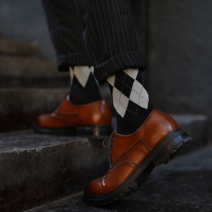 Calcetines de algodón con estampado de cuadros escoceses británicos para hombre