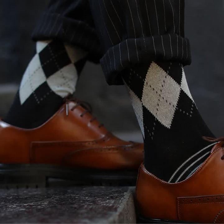 Calcetines de algodón con estampado de cuadros escoceses británicos para hombre