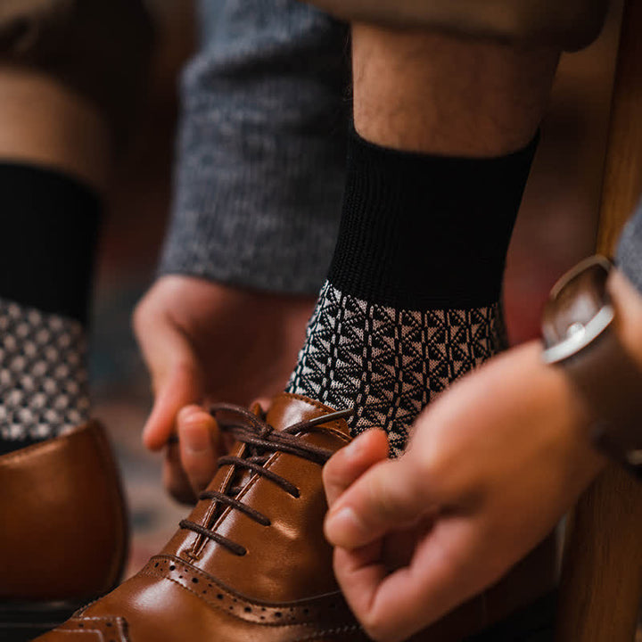 Calcetines casuales de algodón mercerizado en blanco y negro para hombre