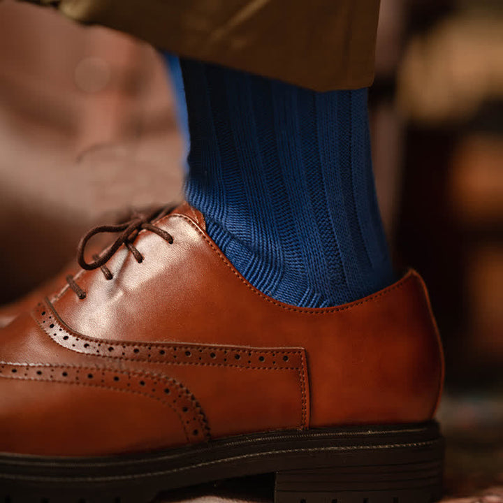 Calcetines de algodón de color liso con canalé fino para hombre