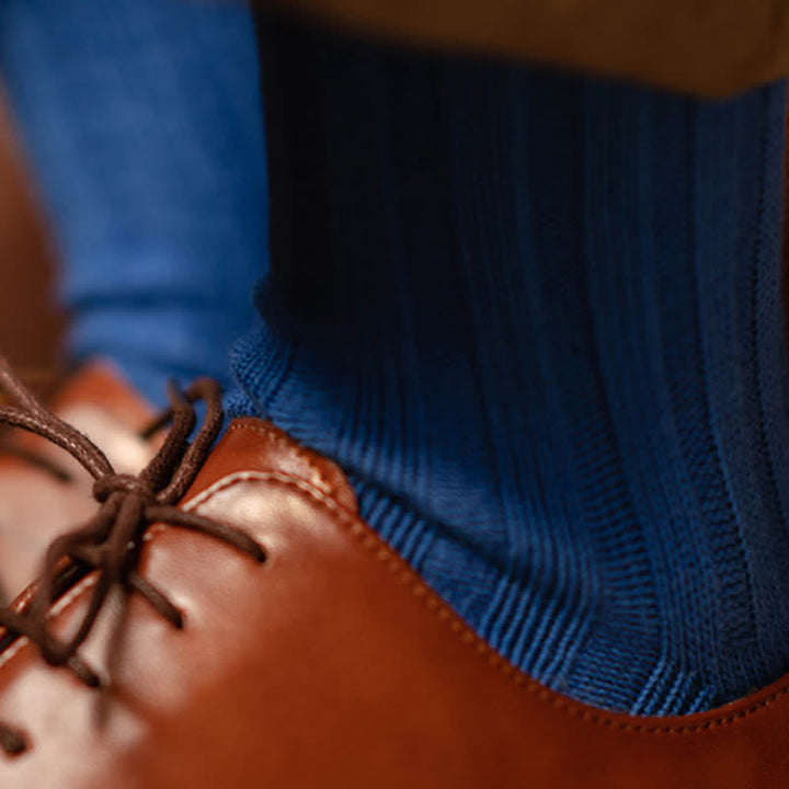 Calcetines de algodón de color liso con canalé fino para hombre