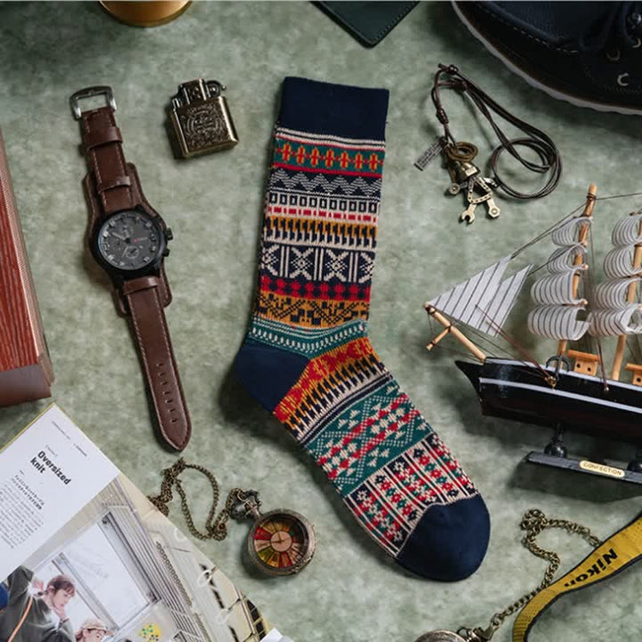 Calcetines de algodón con estampado de punto colorido y llamativo para hombre