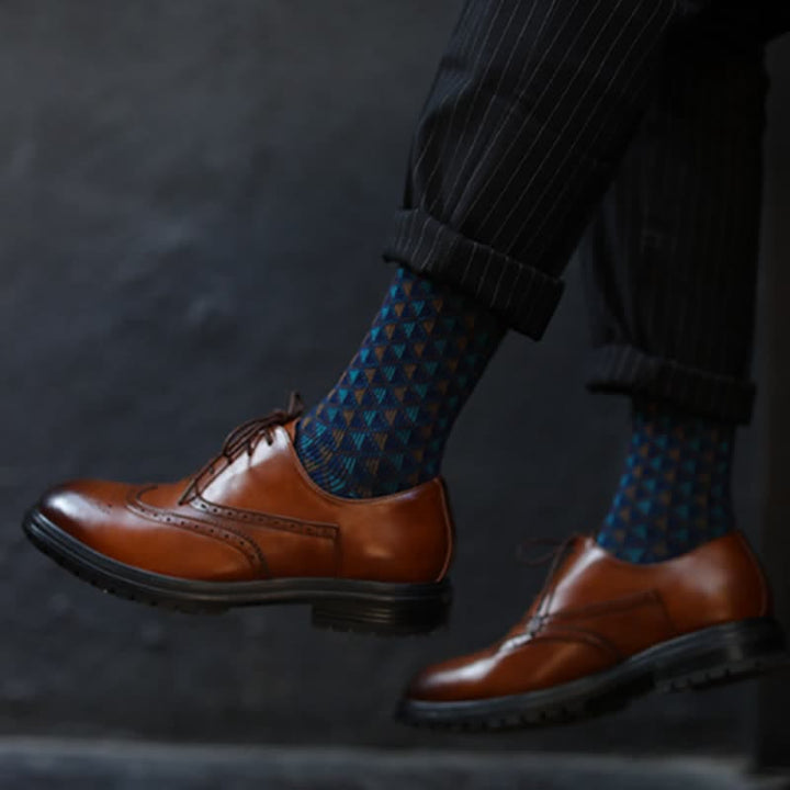 Calcetines de algodón con estampado de triángulos en colores contrastantes