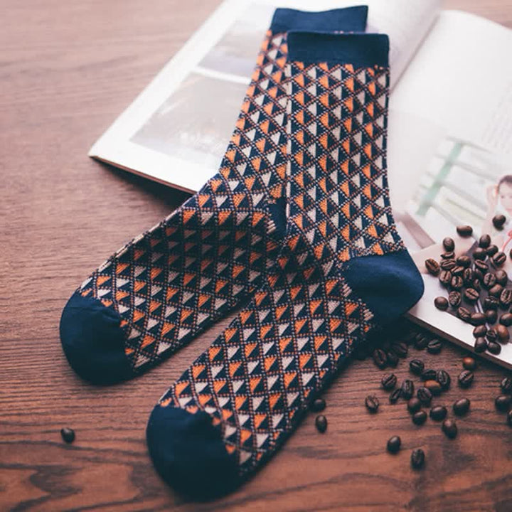 Calcetines de algodón con estampado de triángulos en colores contrastantes