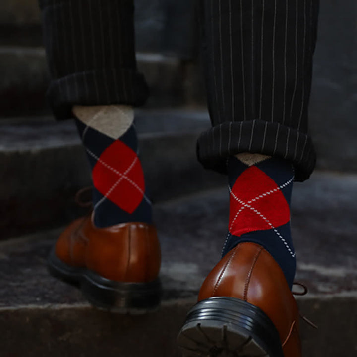 Calcetines de algodón con diseño de rombos para hombre