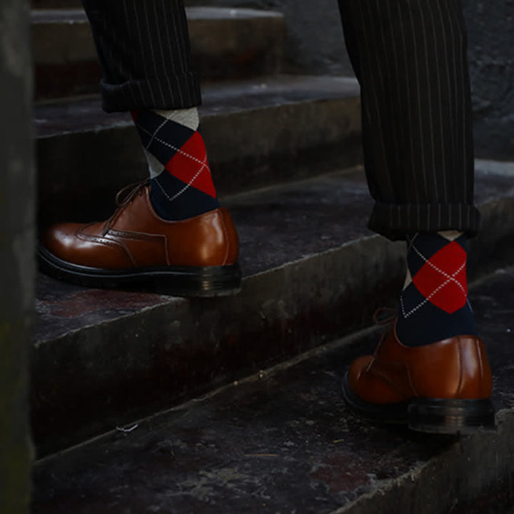 Calcetines de algodón con diseño de rombos para hombre