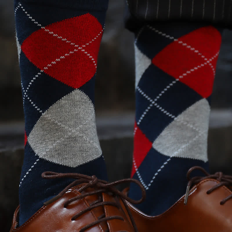 Calcetines de algodón con diseño de rombos para hombre