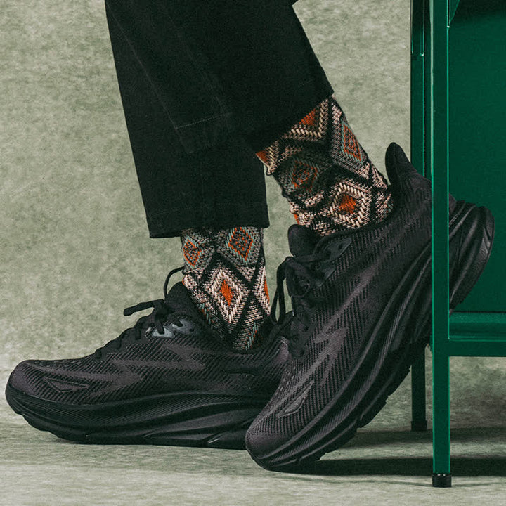 Calcetines de algodón con diseño de mosaico de diamantes divertidos y modernos