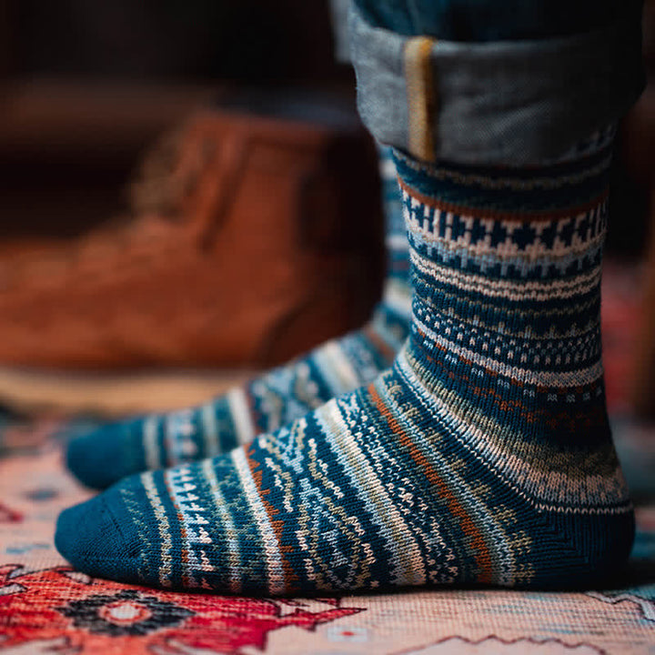 Calcetines de algodón con estampado geométrico de estilo étnico para hombre