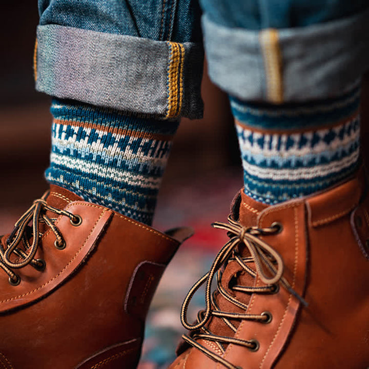 Calcetines de algodón con estampado geométrico de estilo étnico para hombre