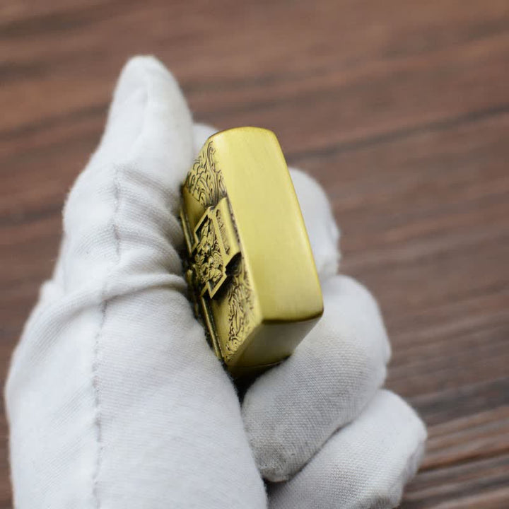 Encendedor de butano recargable con rueda de molienda y relieve de cruz de Jesús