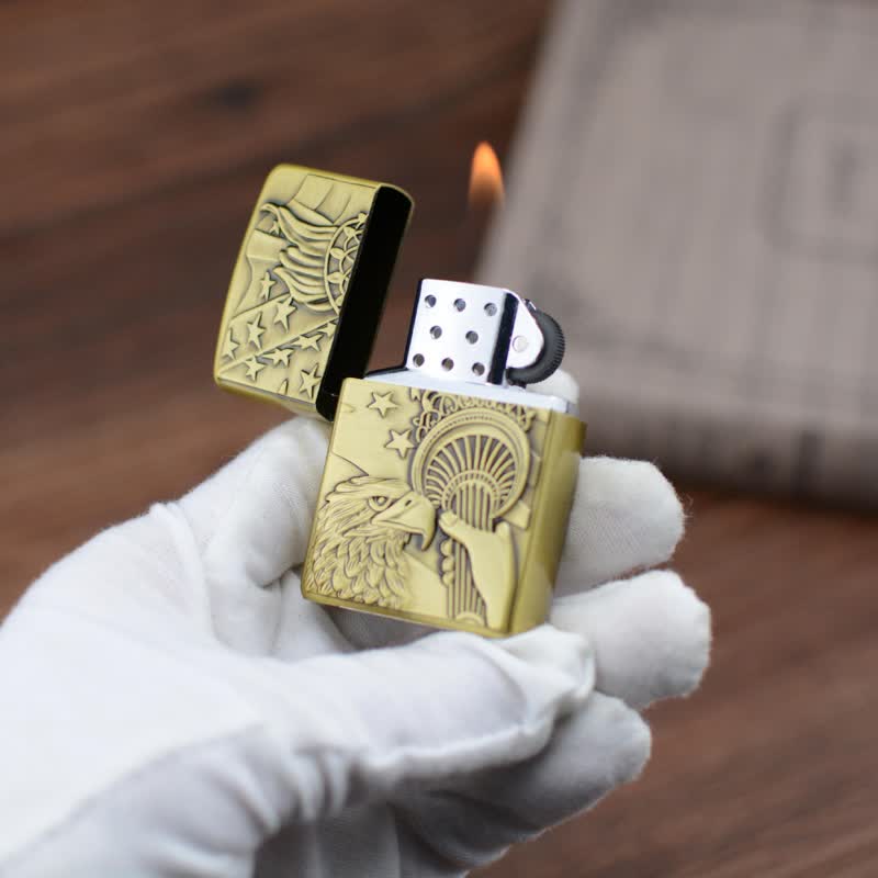 Encendedor de butano recargable con rueda de afilar y bandera de Eagle Torch