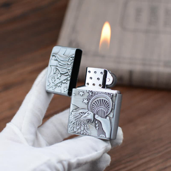 Encendedor de butano recargable con rueda de afilar y bandera de Eagle Torch
