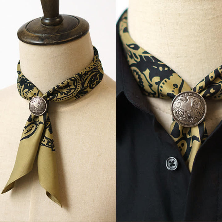 Bufanda cuadrada con estampado retro de cachemira y hebilla