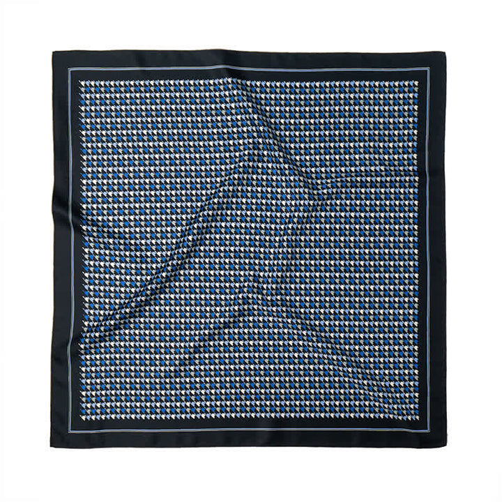 Bufanda cuadrada de pata de gallo azul marino y azul con hebilla