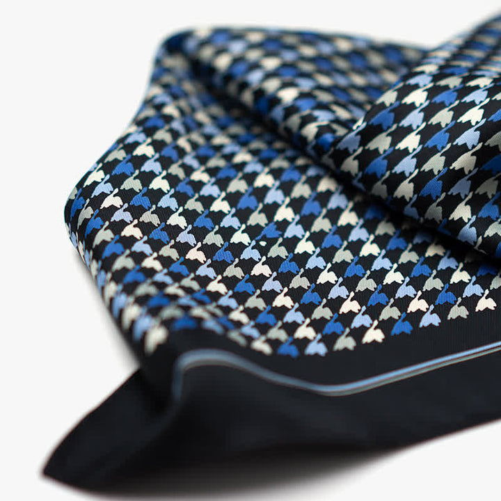Bufanda cuadrada de pata de gallo azul marino y azul con hebilla