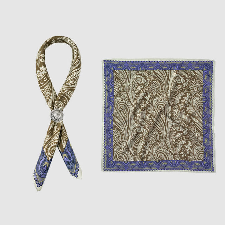 Bufanda cuadrada con estampado paisley exótico y hebilla