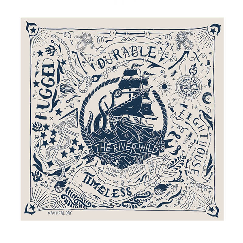 Bufanda cuadrada de cuero con estampado de vela color marfil y hebilla