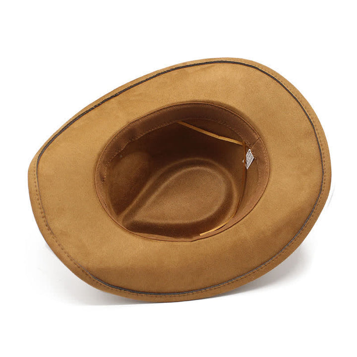 Sombrero de vaquero de fieltro con ala curva y decoración de cuerda de estilo étnico