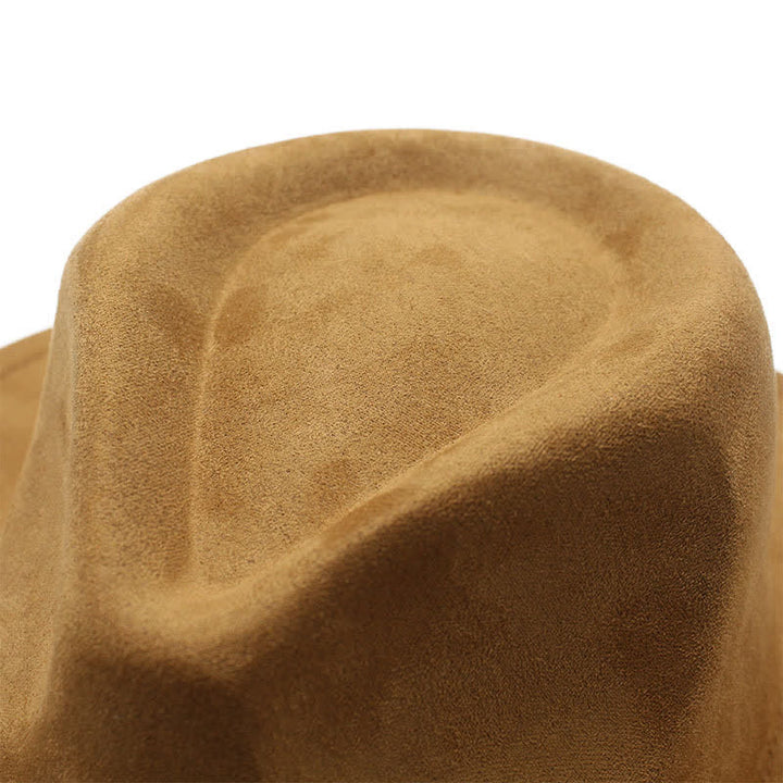 Sombrero de vaquero de fieltro con ala curva y decoración de cuerda de estilo étnico