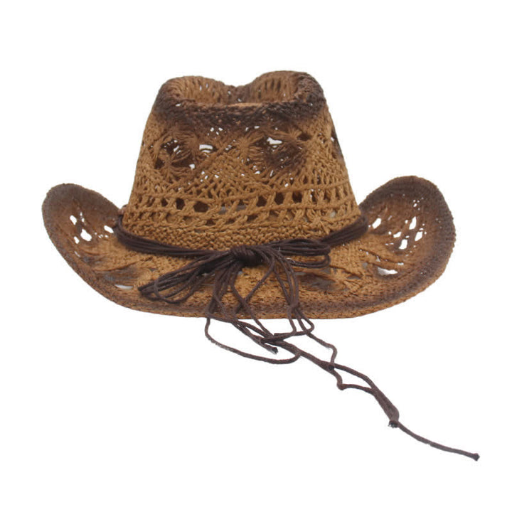 Sombrero de paja estilo vaquero y vaquera con cordón de cuentas huecas estilo bohemio