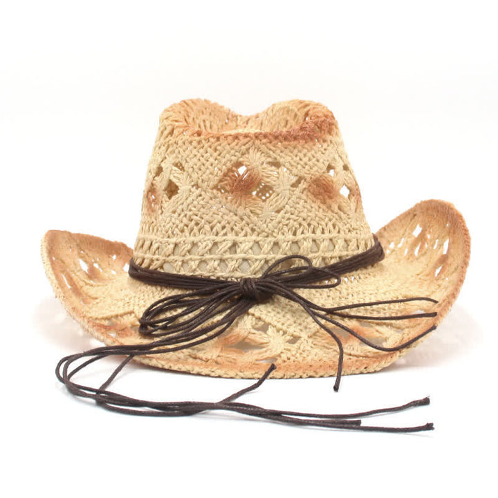 Sombrero de paja estilo vaquero y vaquera con cordón de cuentas huecas estilo bohemio