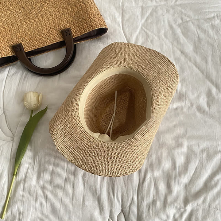 Sombrero de paja de rafia natural para playa con sombrilla para paseos