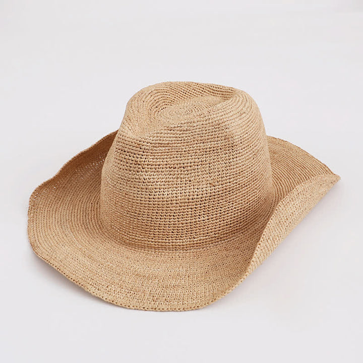 Sombrero de paja de rafia natural para playa con sombrilla para paseos