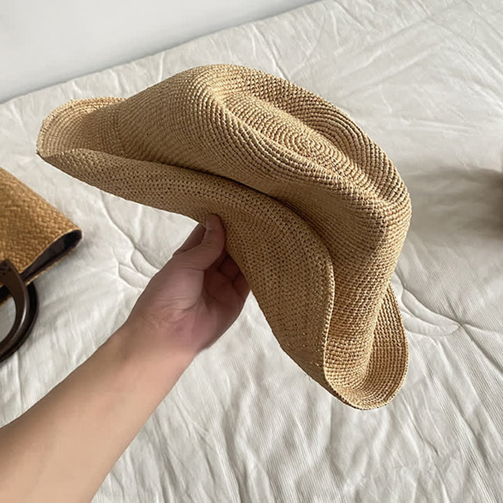 Sombrero de paja de rafia natural para playa con sombrilla para paseos