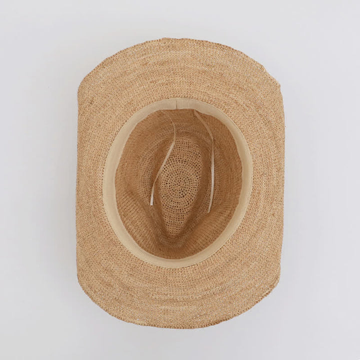 Sombrero de paja de rafia natural para playa con sombrilla para paseos