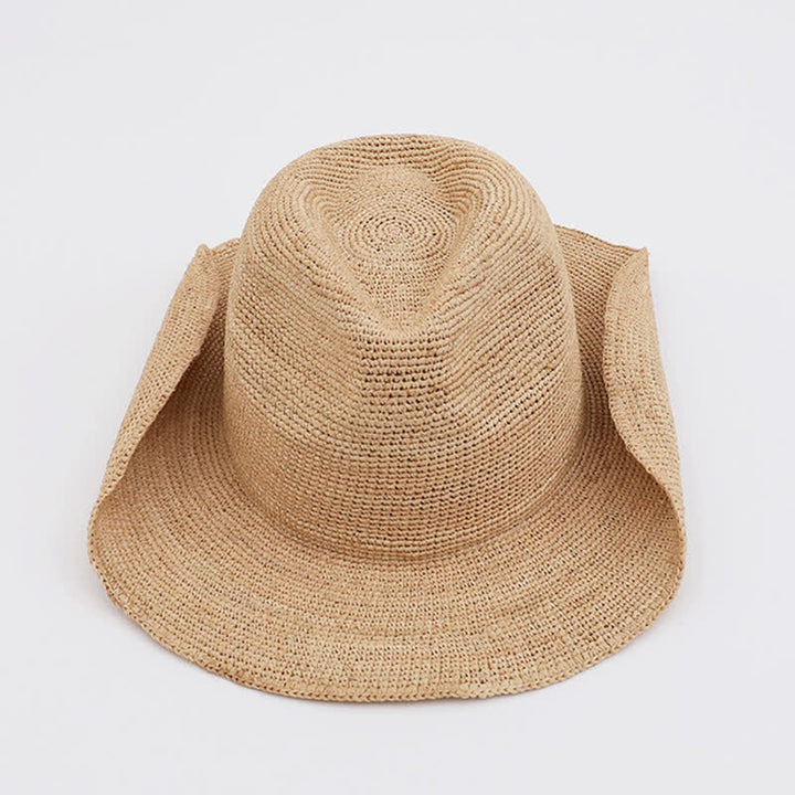 Sombrero de paja de rafia natural para playa con sombrilla para paseos