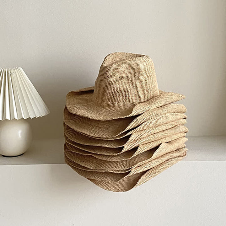 Sombrero de paja de rafia natural para playa con sombrilla para paseos