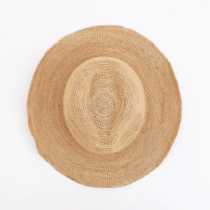 Sombrero de paja de rafia natural para playa con sombrilla para paseos